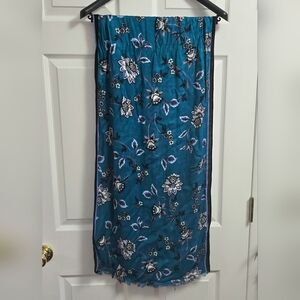 Liz Claiborne Floral Rayon Scarf Shawl Teal Oversized